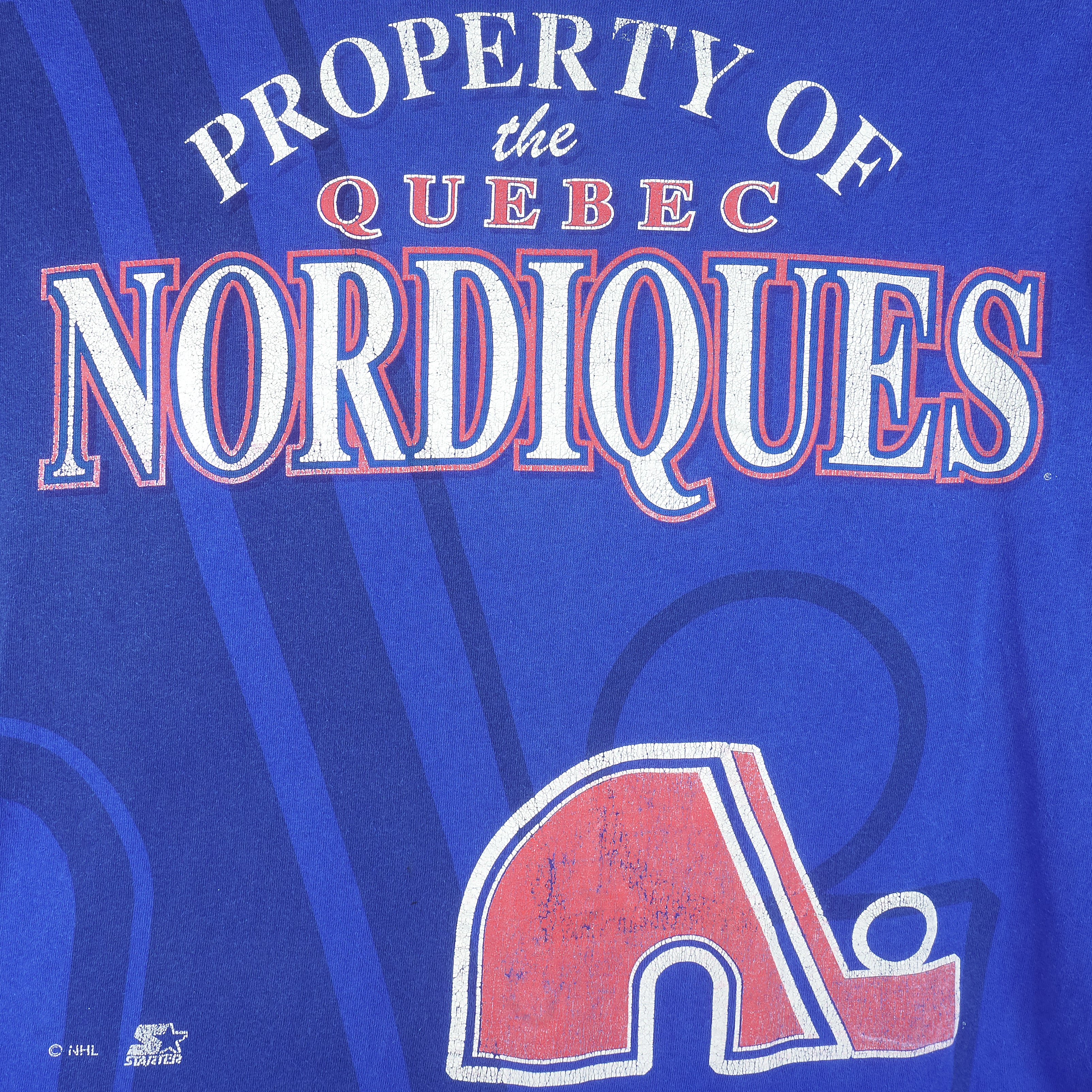 Starter (NHL) - Quebec Nordiques Single Stitch T-Shirt 1990s Large - Image 3
