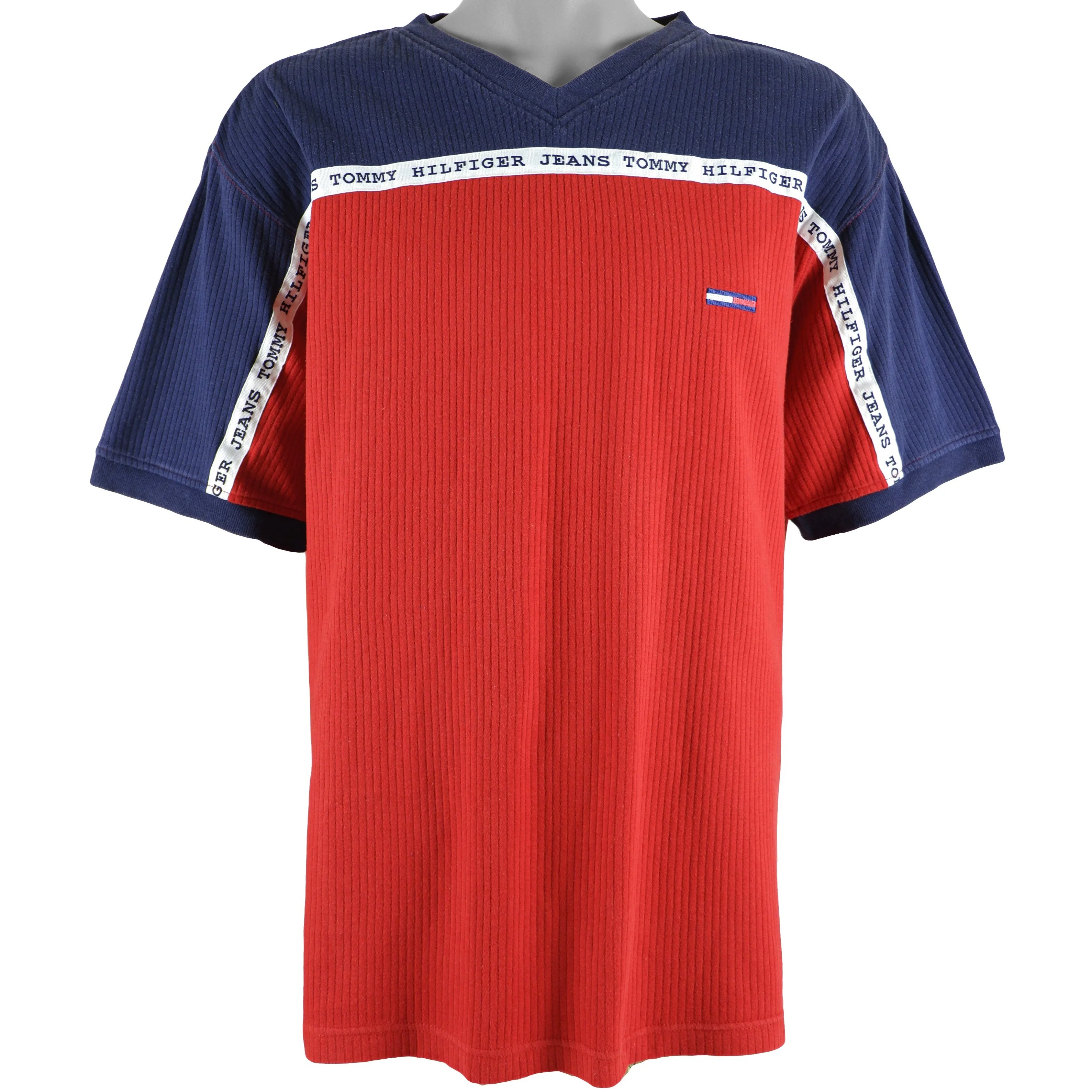 Tommy Hilfiger - Red Tommy Jeans Taped Logo T-Shirt 1990s XX-Large