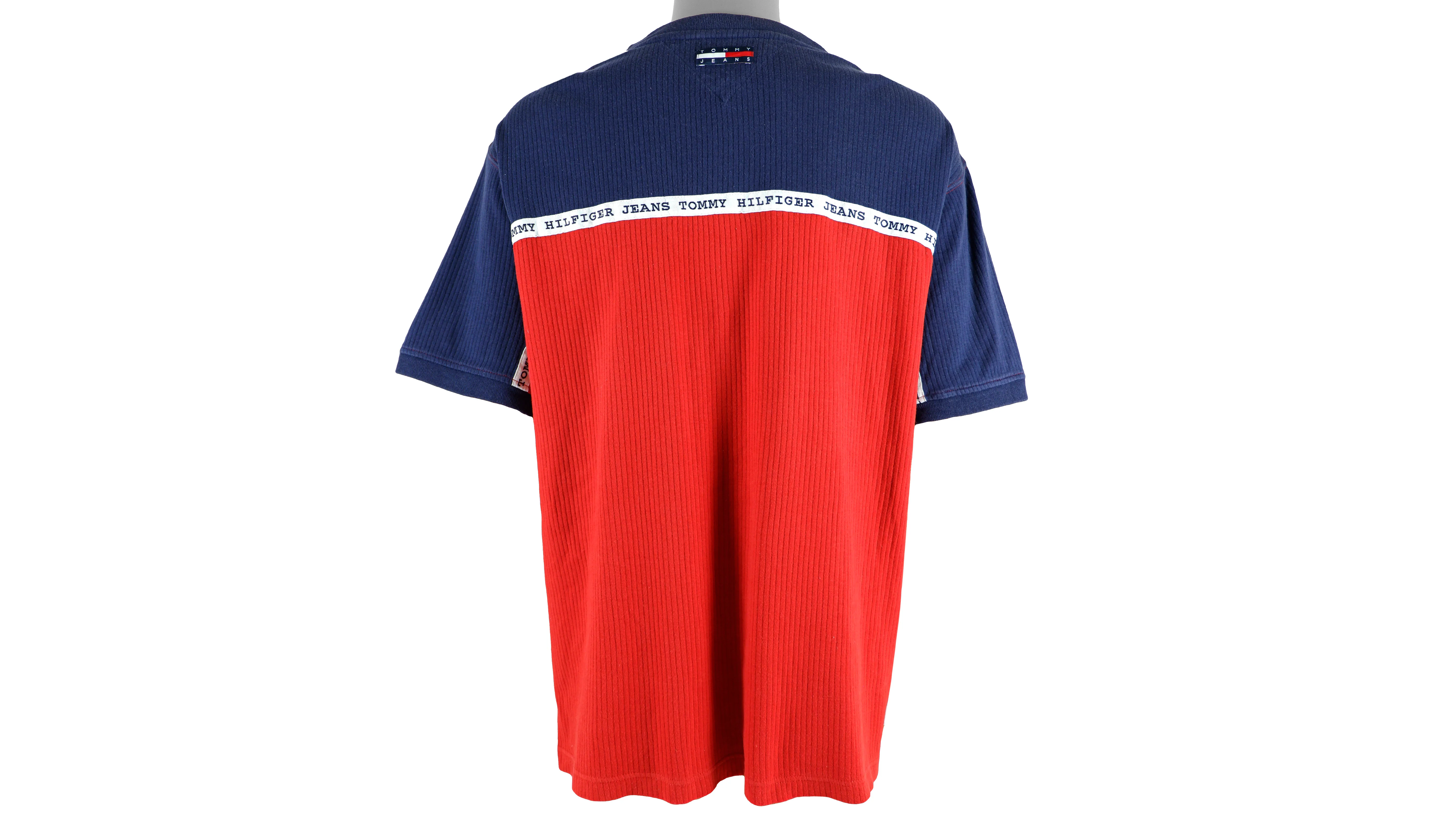 Tommy Hilfiger - Red Tommy Jeans Taped Logo T-Shirt 1990s XX-Large - Image 2