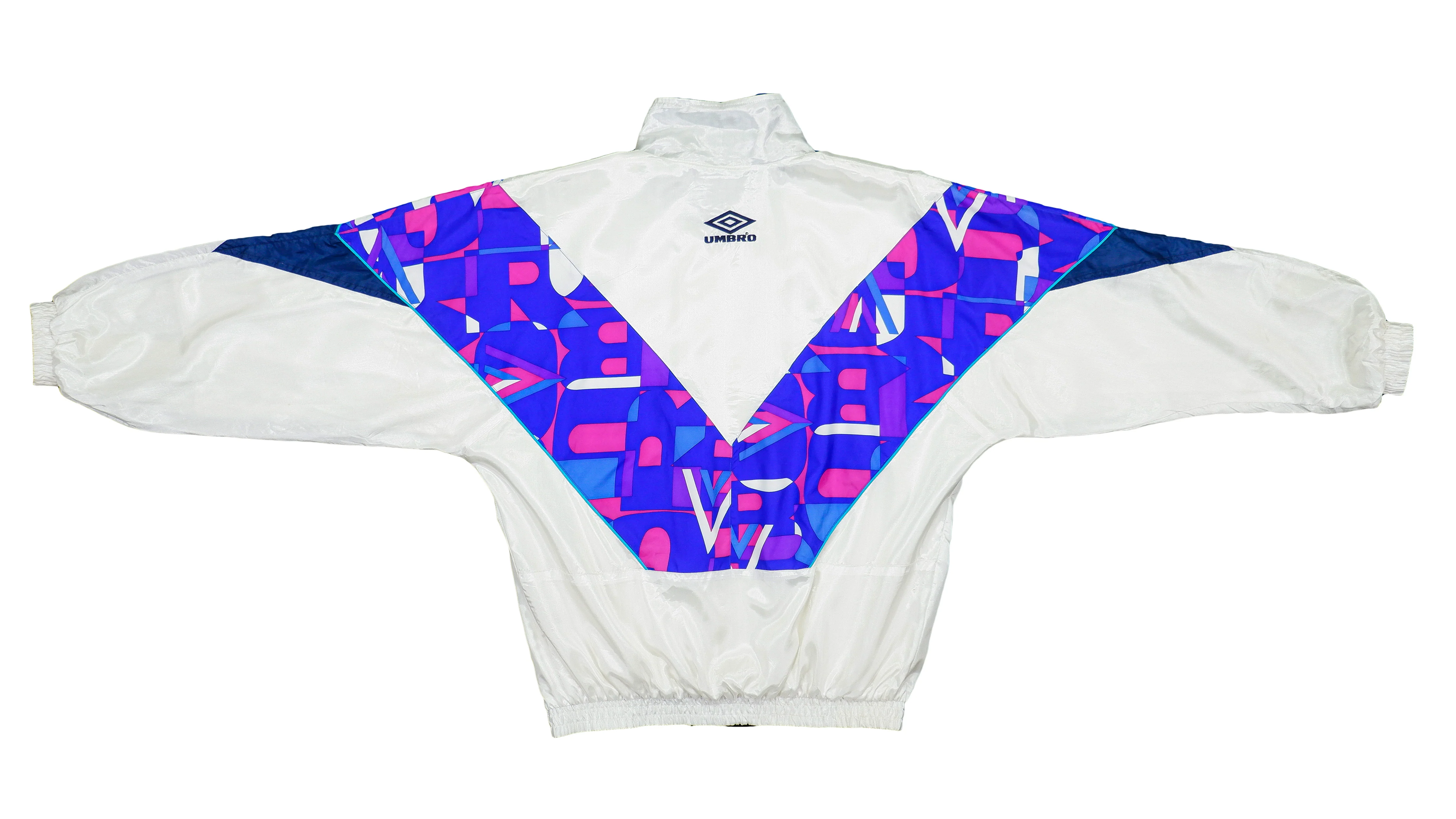 Umbro - Blue & White Logo Patterned Windbreaker 1990s Large - Image 2