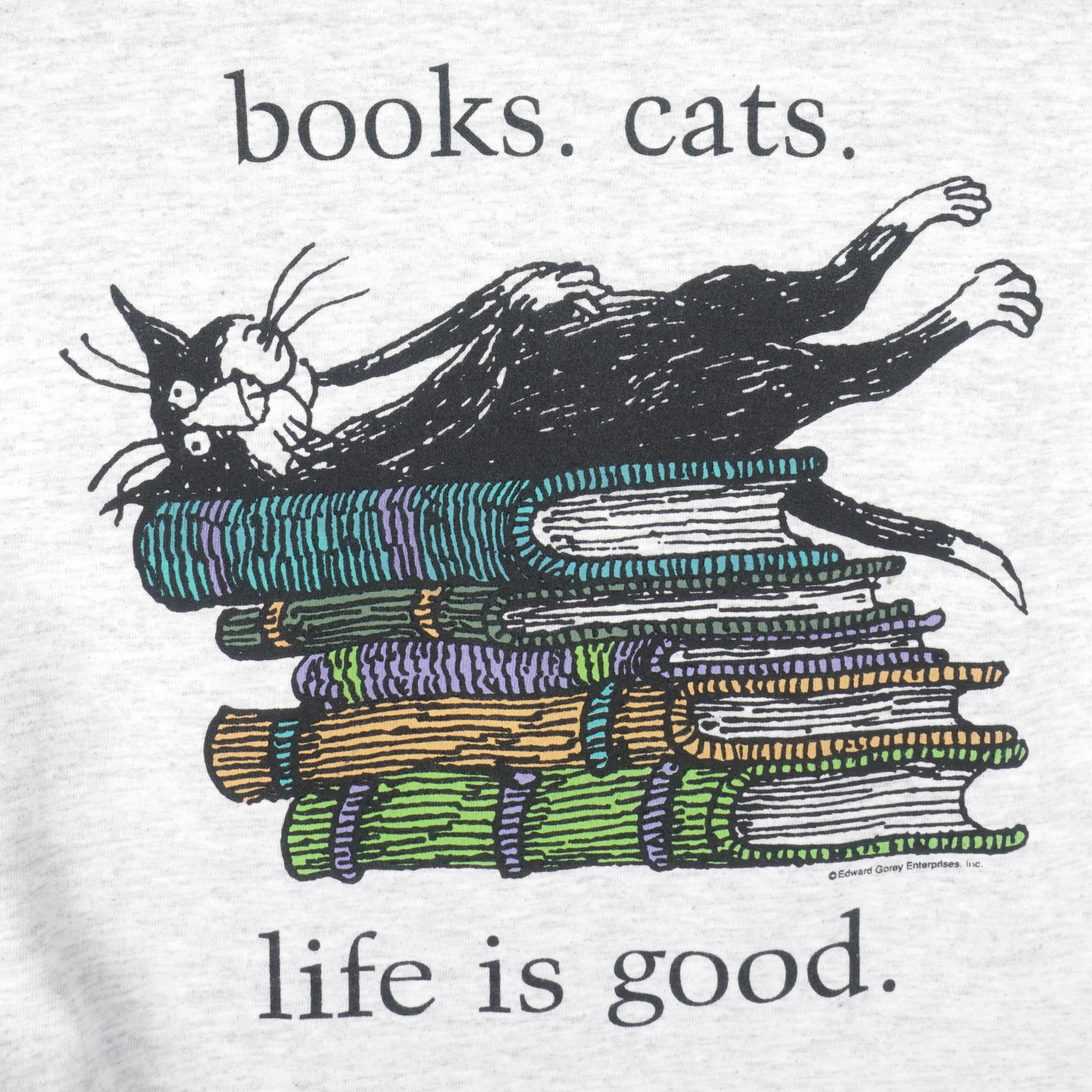Vintage (Gildan) - Books Cats Life Is Good TS Eliot Crew Neck Sweatshirt 1990s Large - Image 3