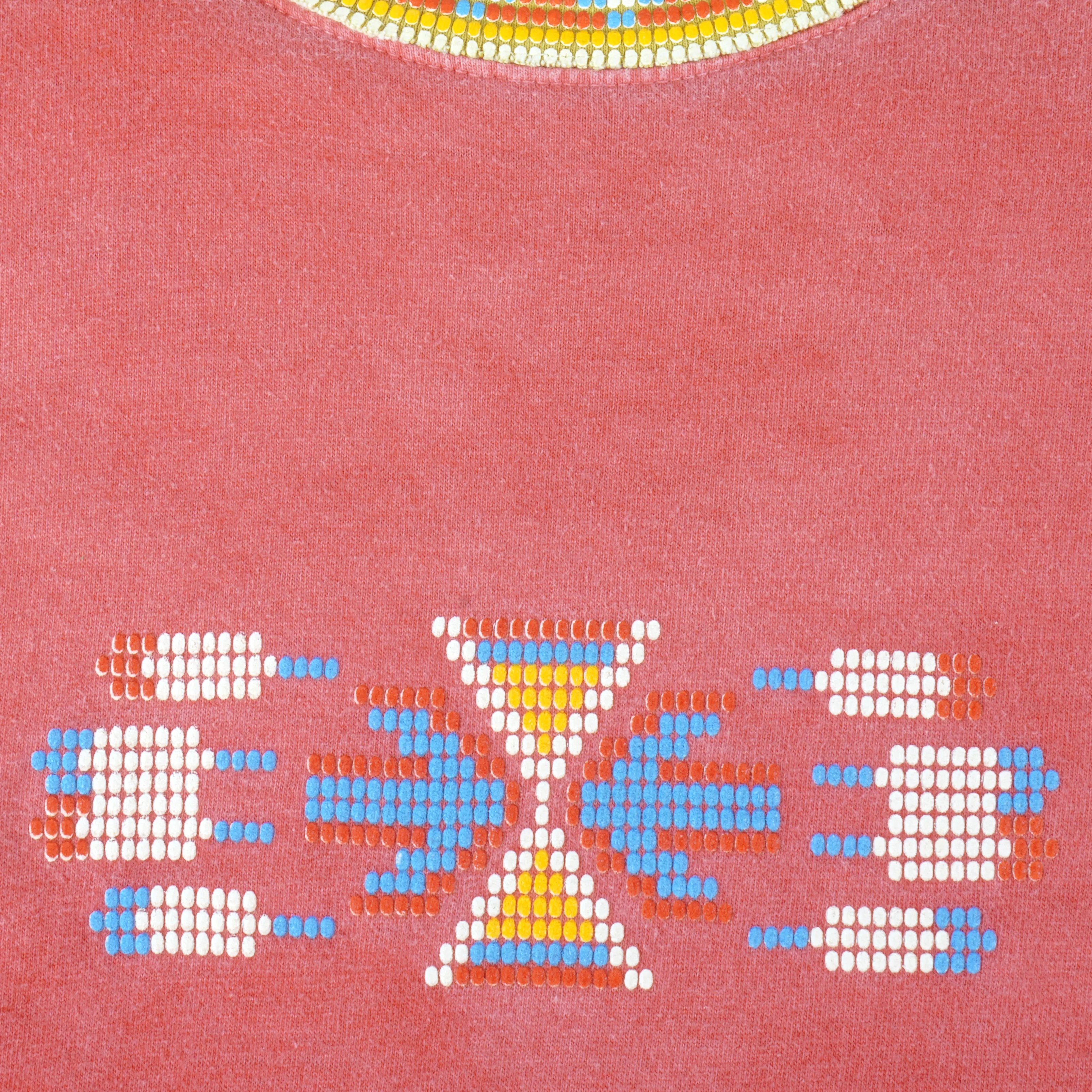 Vintage (Factory Artwear) - Pink & Yellow Native American Aztec T-Shirt 1990s Large - Image 3