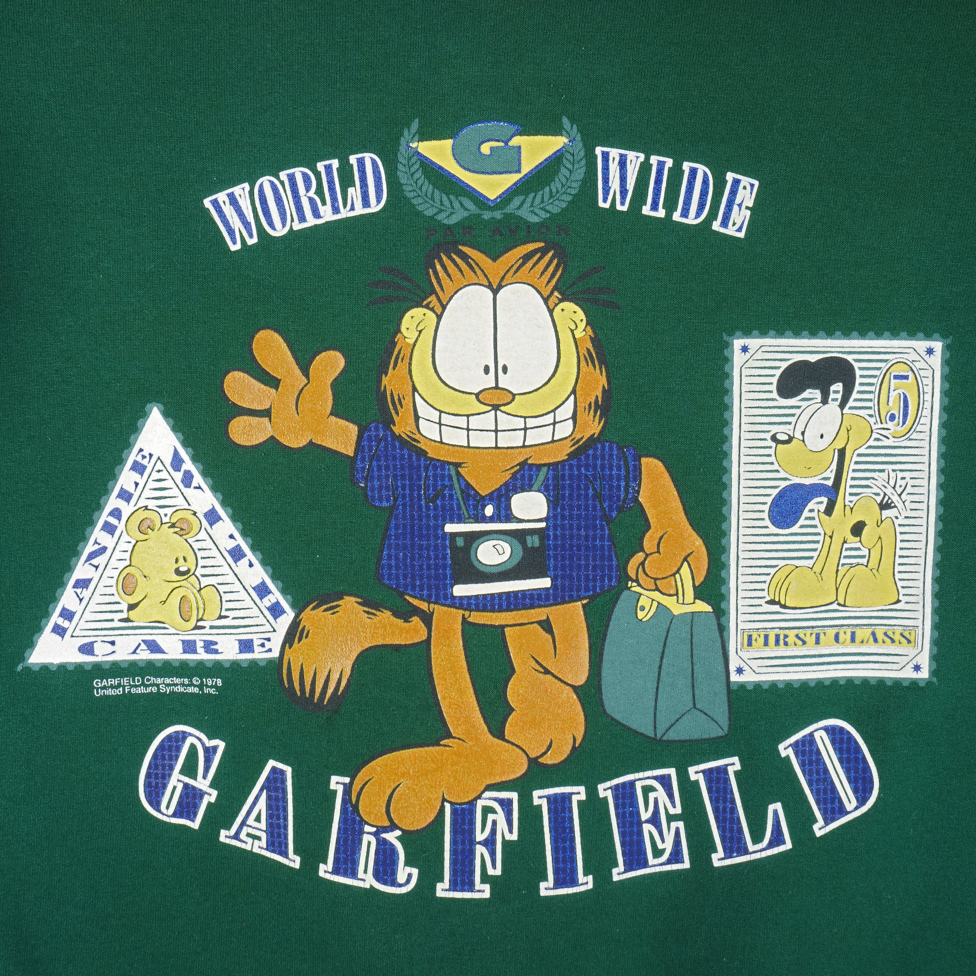 Vintage - Garfield World Wide Par Avion Crew Neck Sweatshirt 1990s X-Large - Image 3