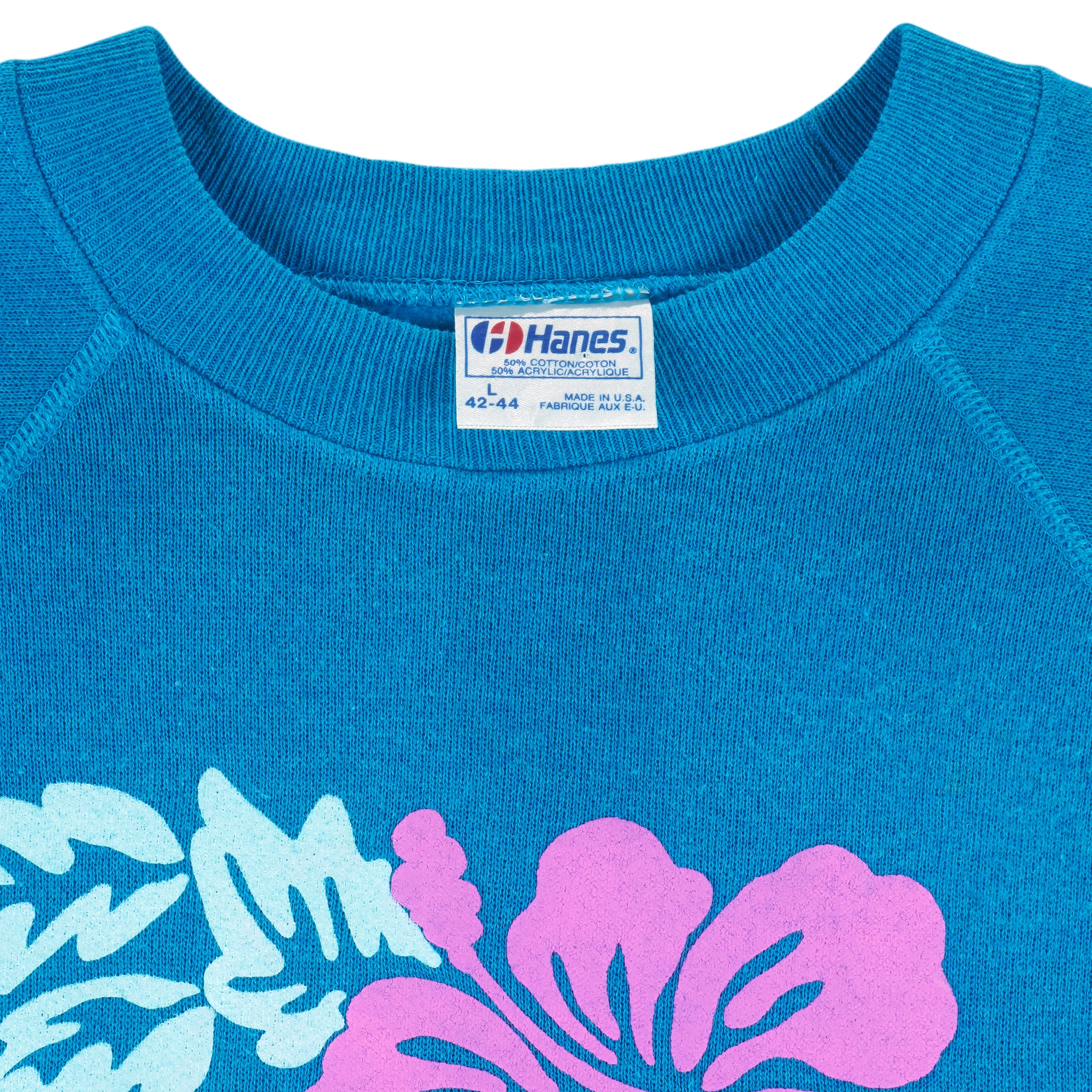 Vintage (Hanes) - Hibiscus Flower Hawaii Crew Neck Sweatshirt 1990s Large - Image 4