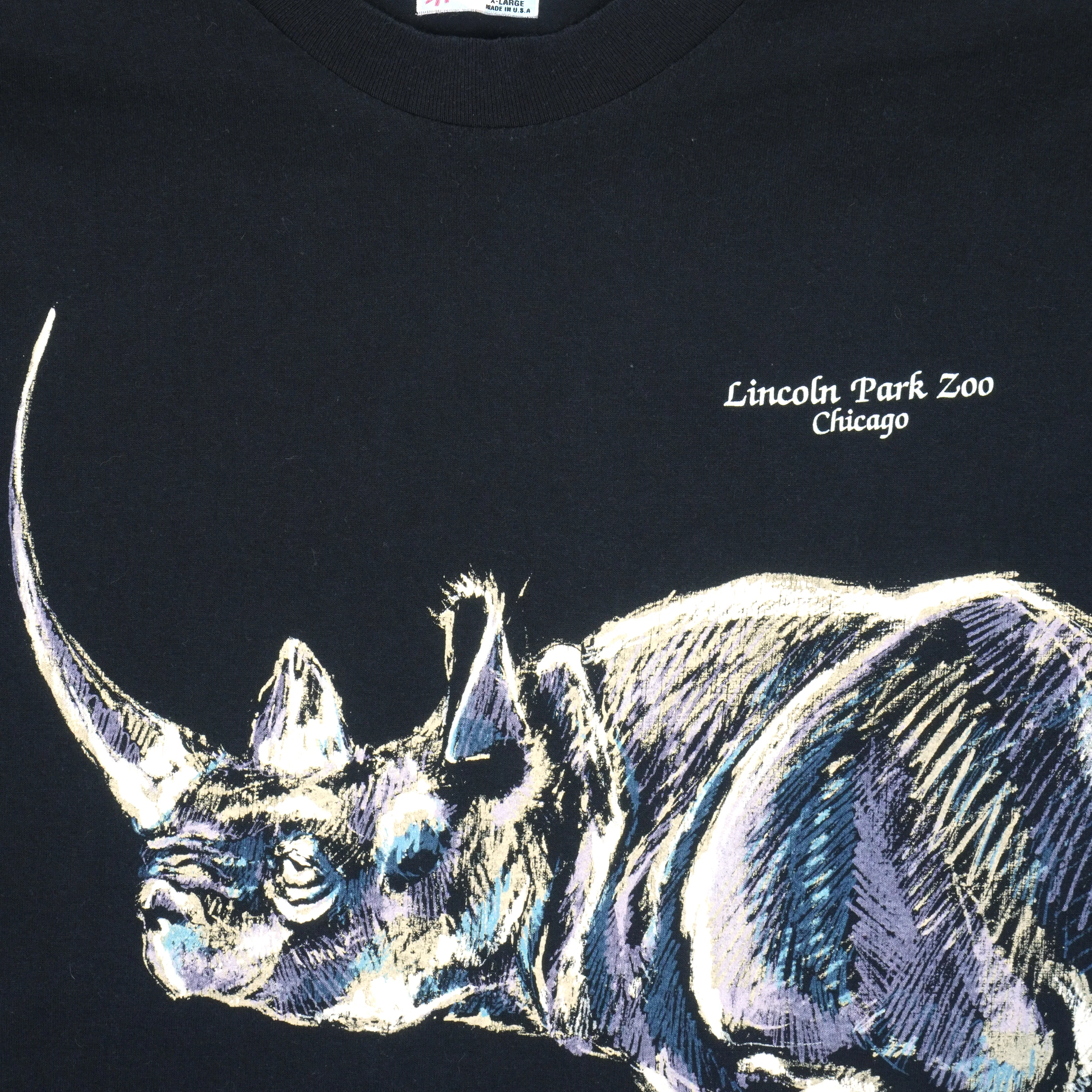 Vintage (Harlequin) - Lincoln Park Zoo Rhino Animal Print T-Shirt 1990s X-Large - Image 3