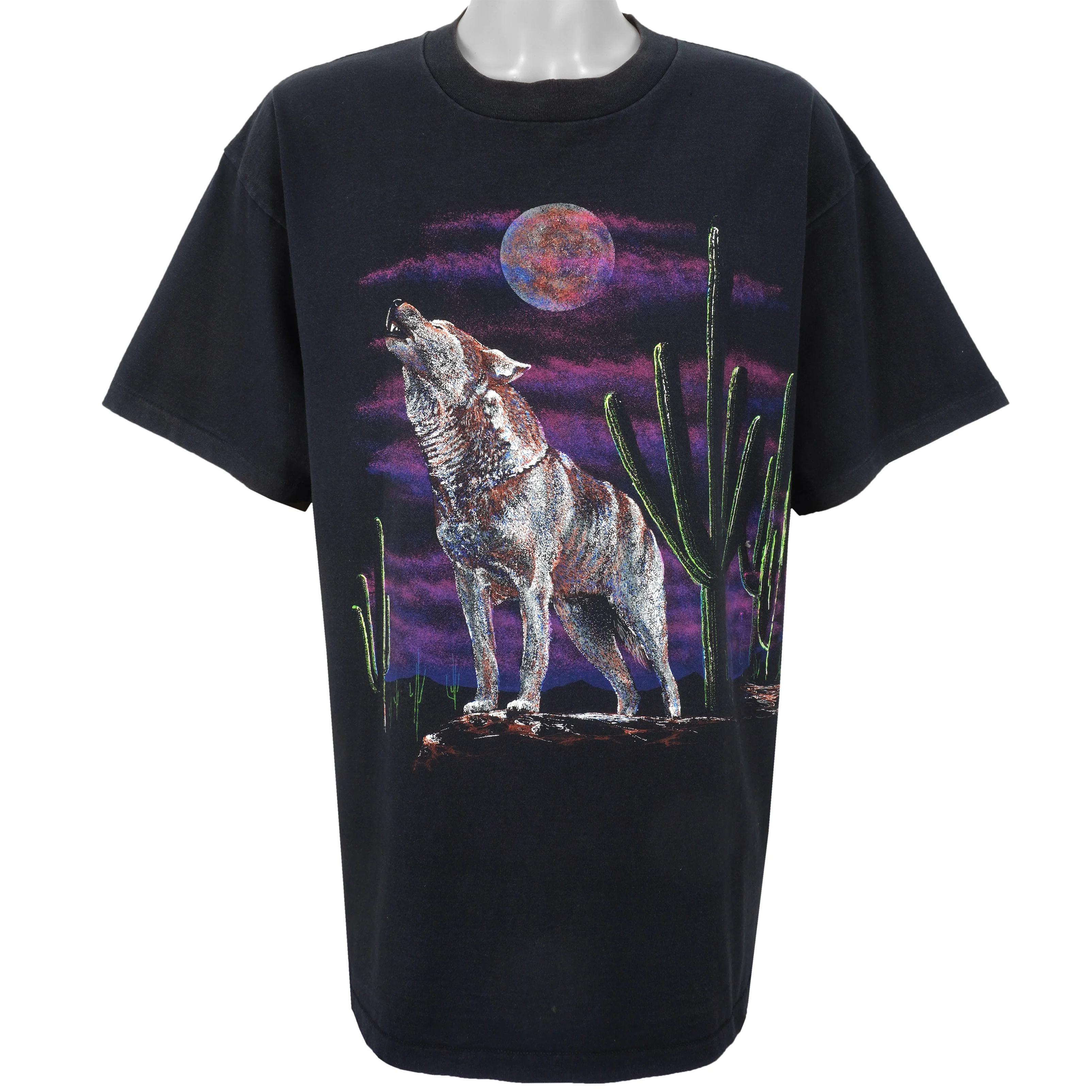 Vintage (Hazelwood) - Howling Wolf Animal Printed T-Shirt 1990s X-Large