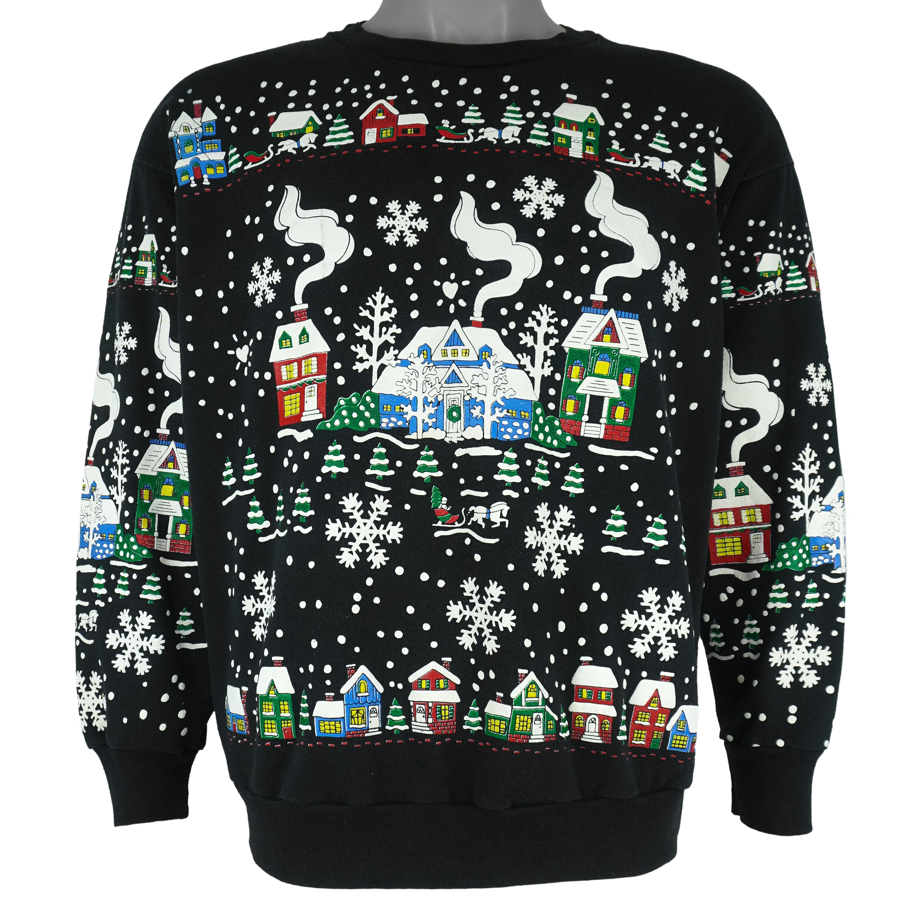 Vintage (Karen Blake) - Winter Village Crew Neck Sweatshirt 1990s Large