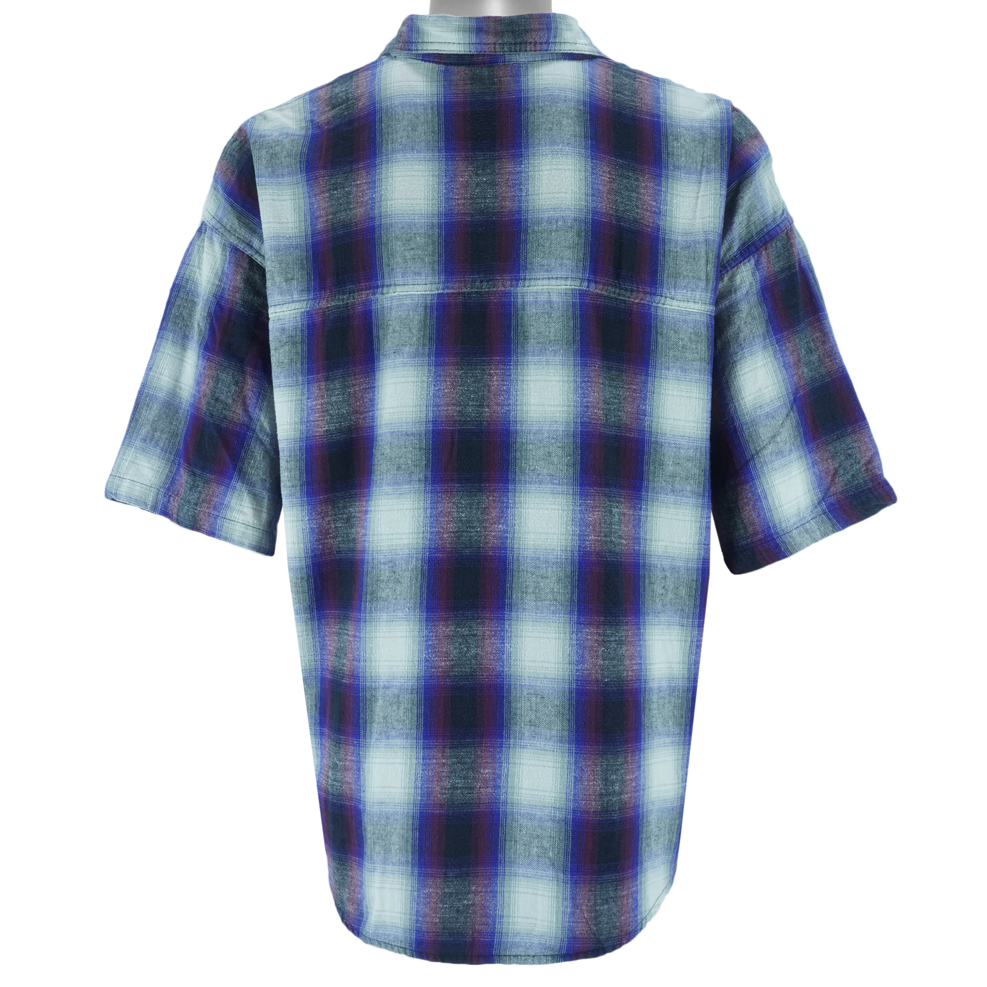 Vintage (No Fear) - Purple Metal Button-Up Plaid Shirt 1990s Large - Image 2