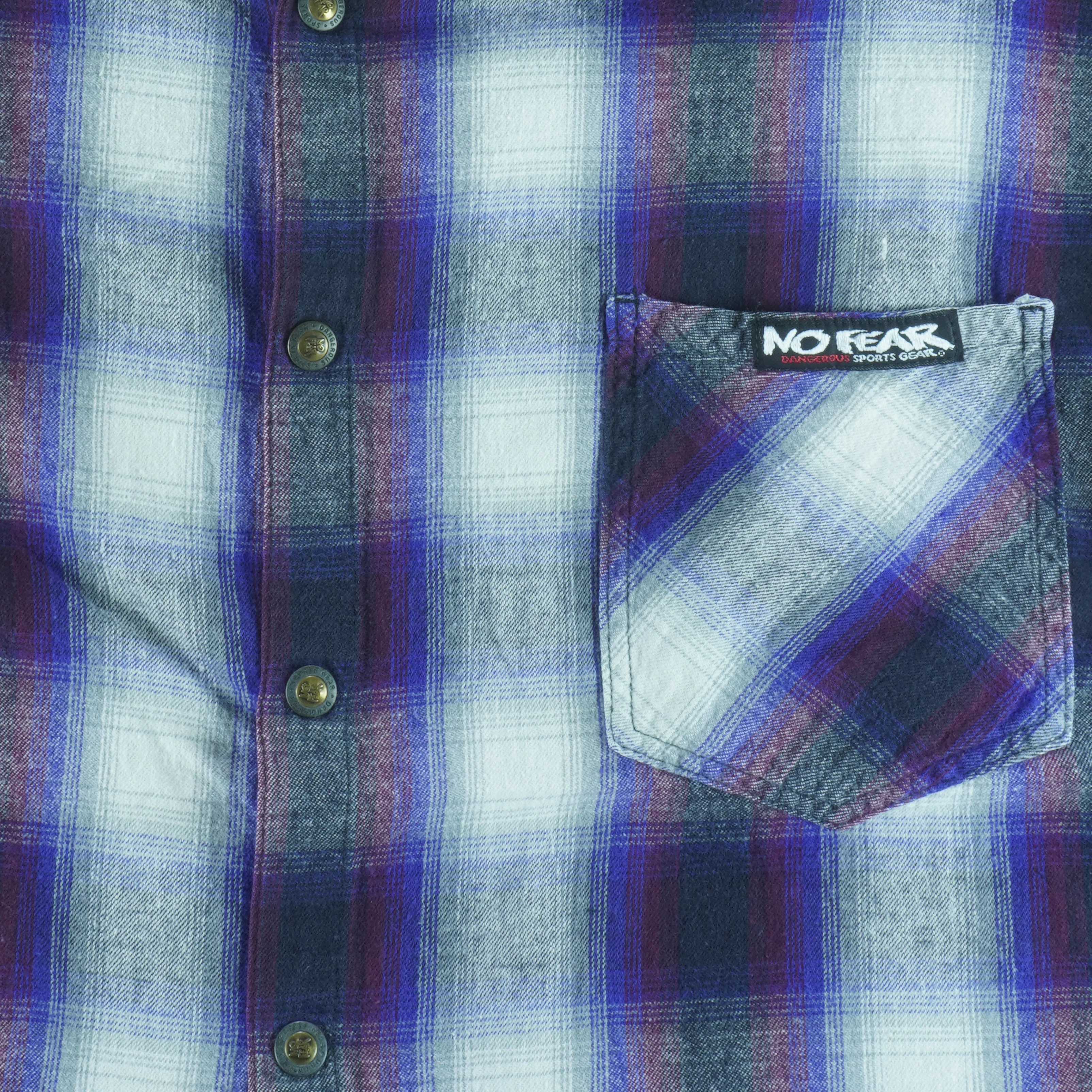 Vintage (No Fear) - Purple Metal Button-Up Plaid Shirt 1990s Large - Image 3