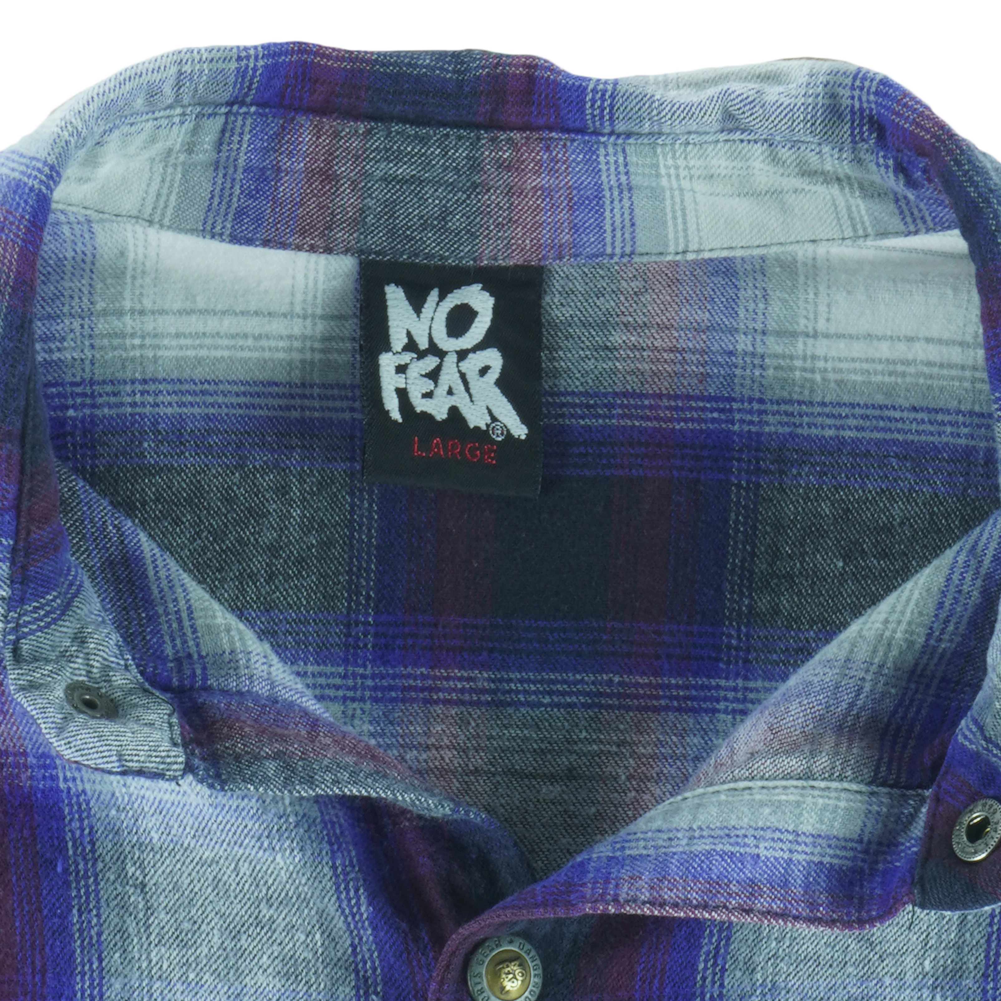 Vintage (No Fear) - Purple Metal Button-Up Plaid Shirt 1990s Large - Image 4