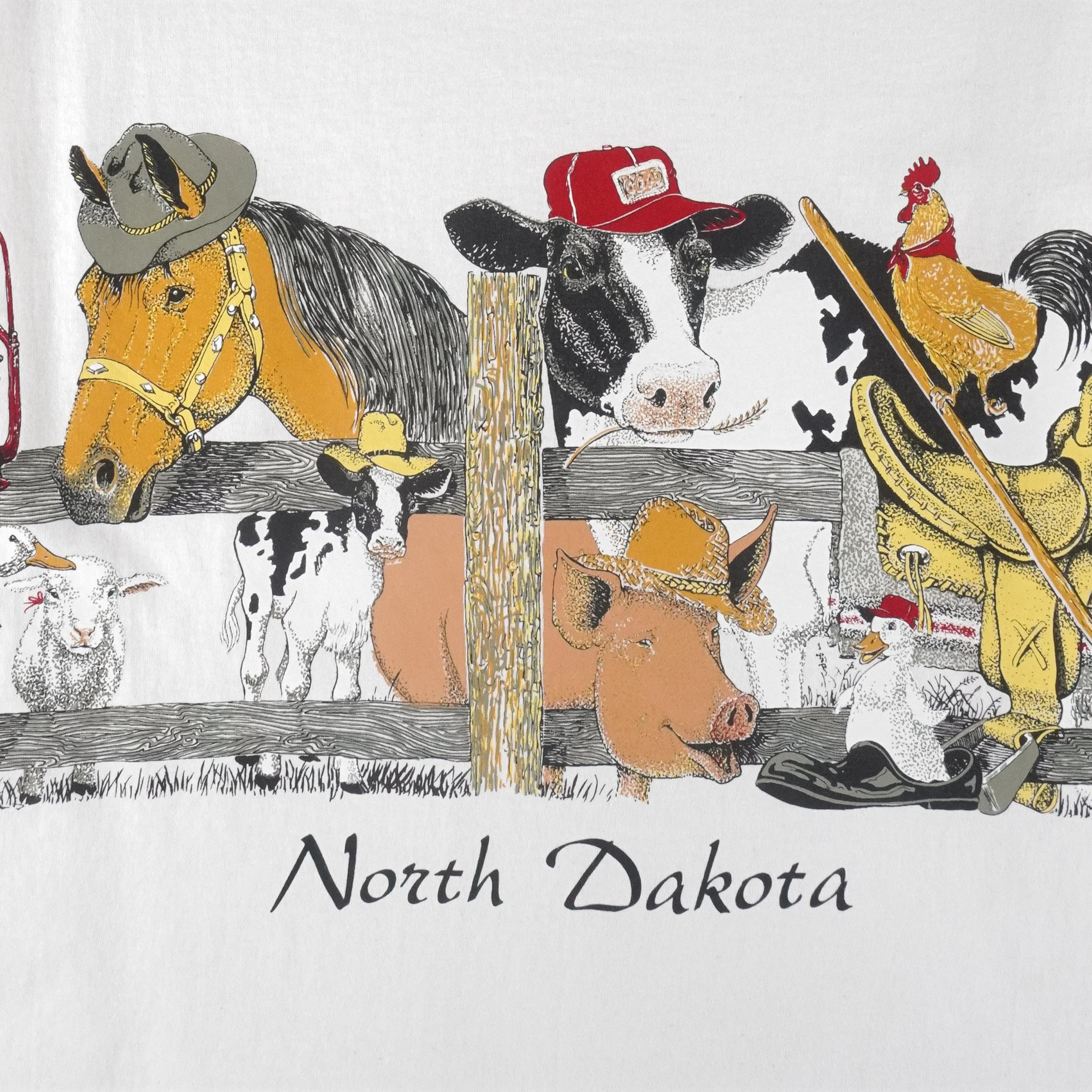 Vintage (Oneita) - North Dakota Farming Animal Print T-Shirt 1990s X-Large - Image 3