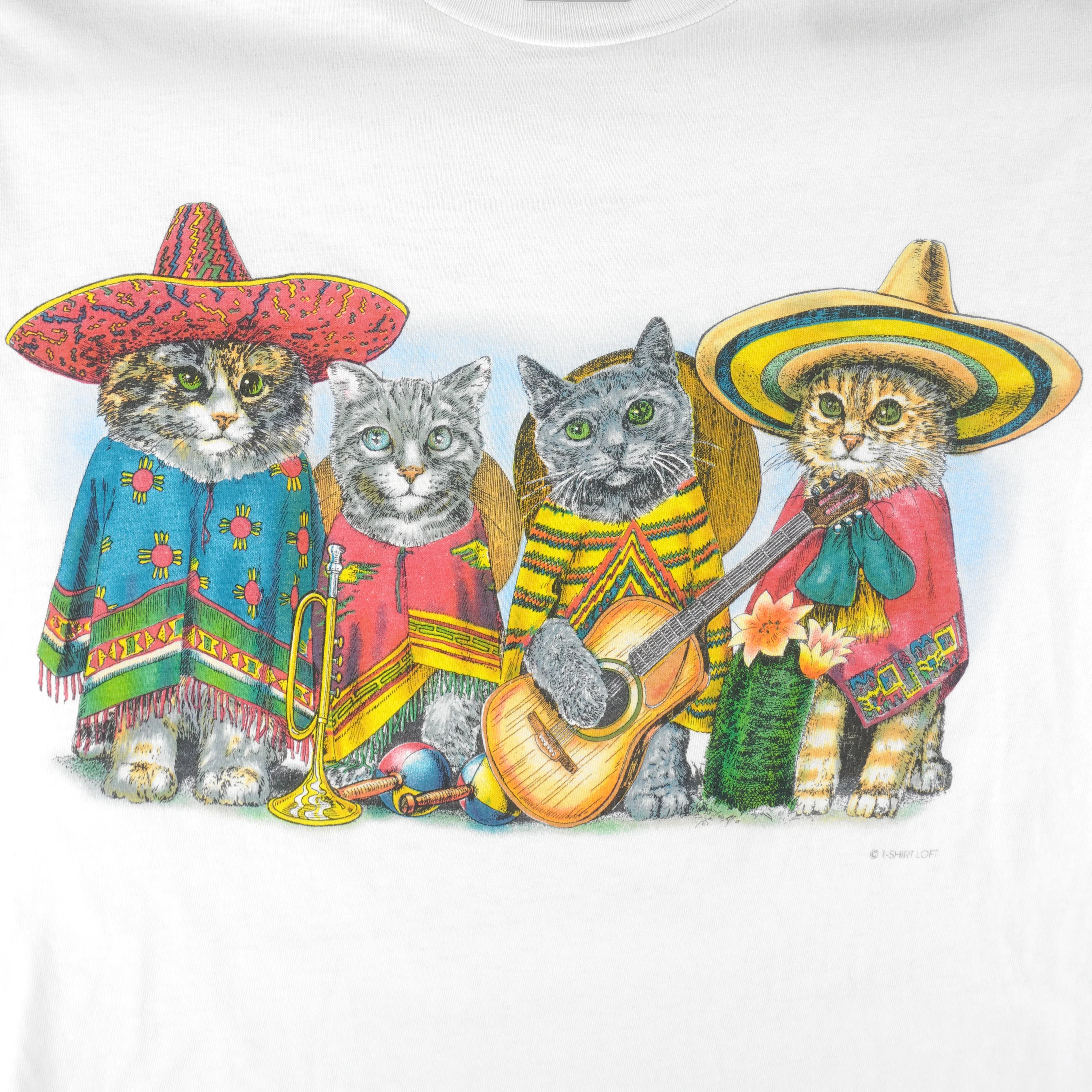 Vintage (Prints of Tails) - Cats Band Mexico Single Stitch T-Shirt 1990s Medium - Image 3