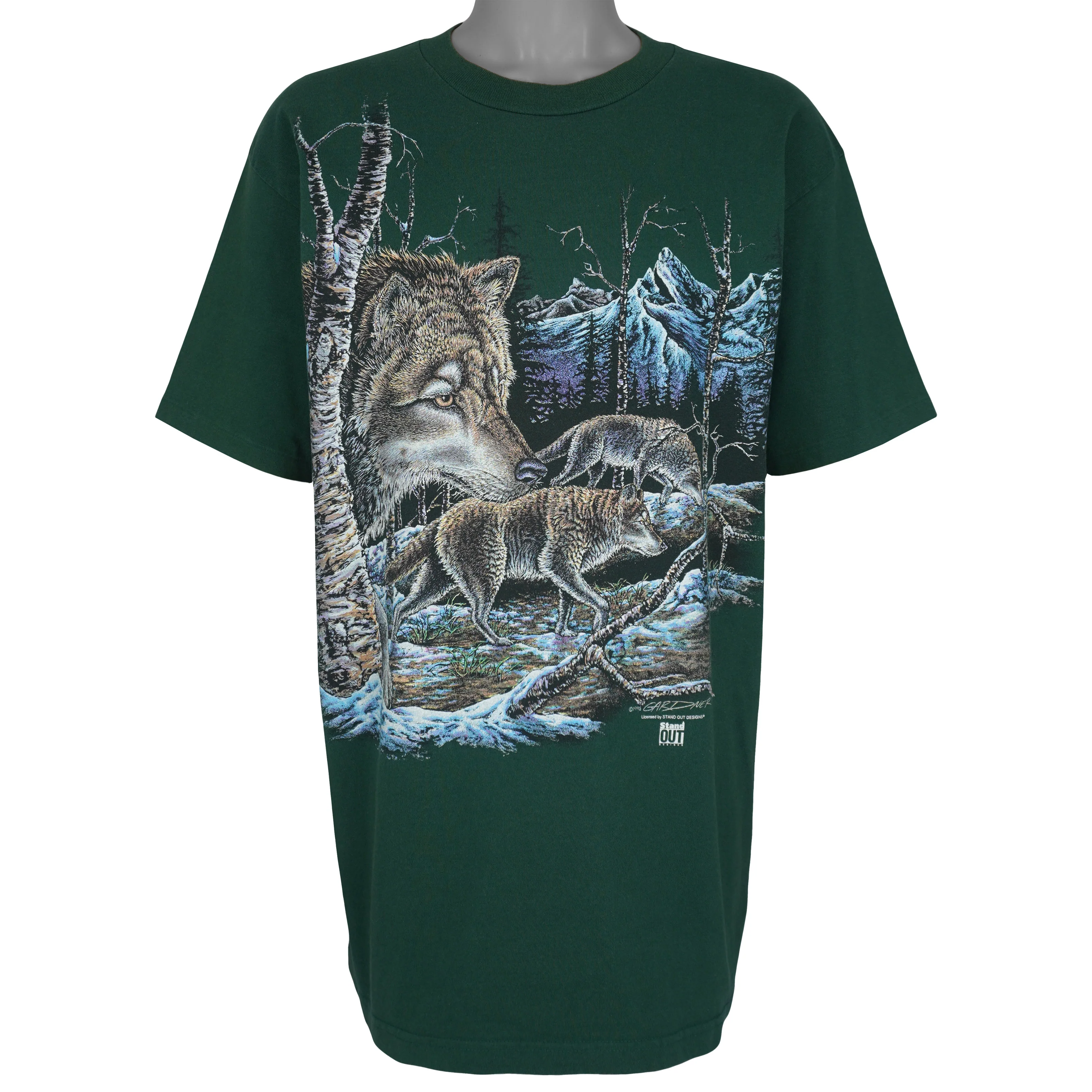 Vintage (Stand Out) - Wolf Animal Print T-Shirt 1995 Large