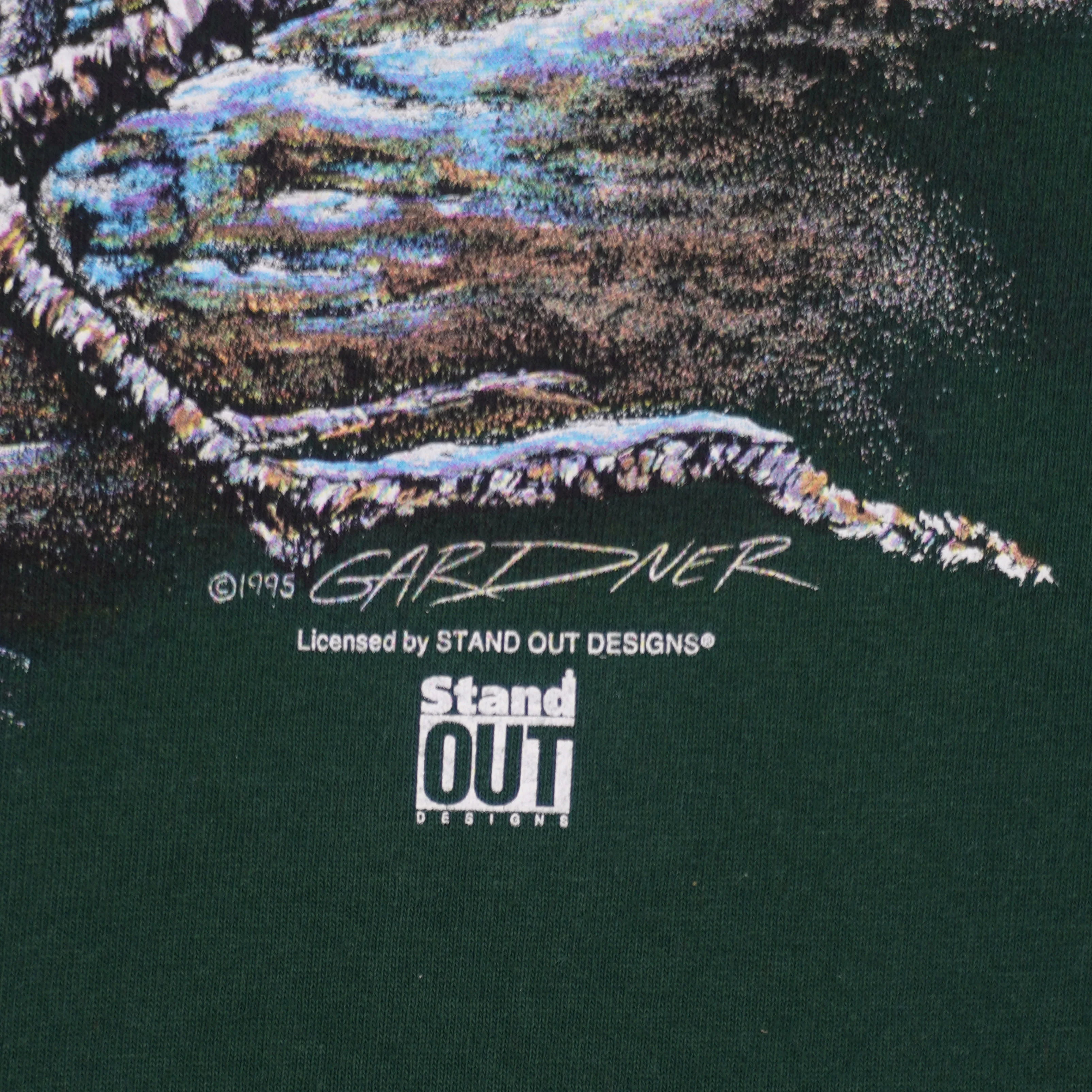 Vintage (Stand Out) - Wolf Animal Print T-Shirt 1995 Large - Image 3