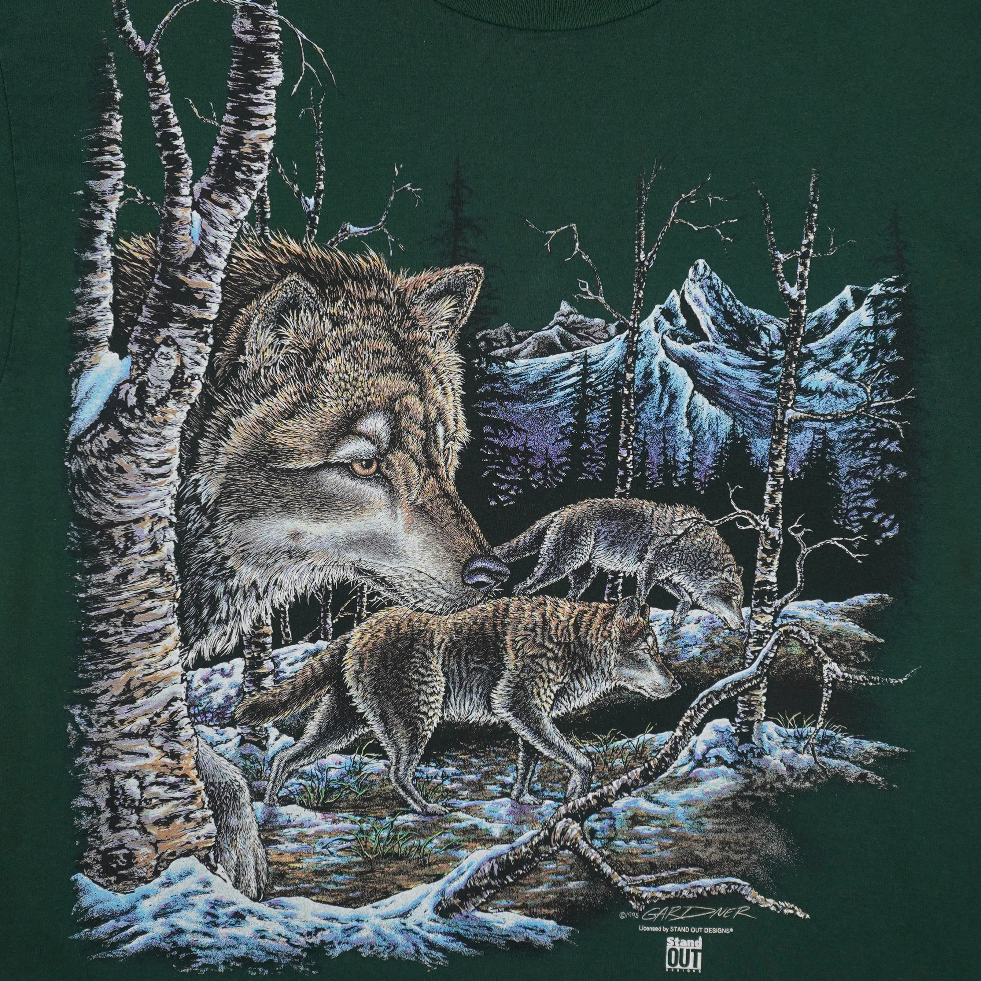 Vintage (Stand Out) - Wolf Animal Print T-Shirt 1995 Large - Image 4