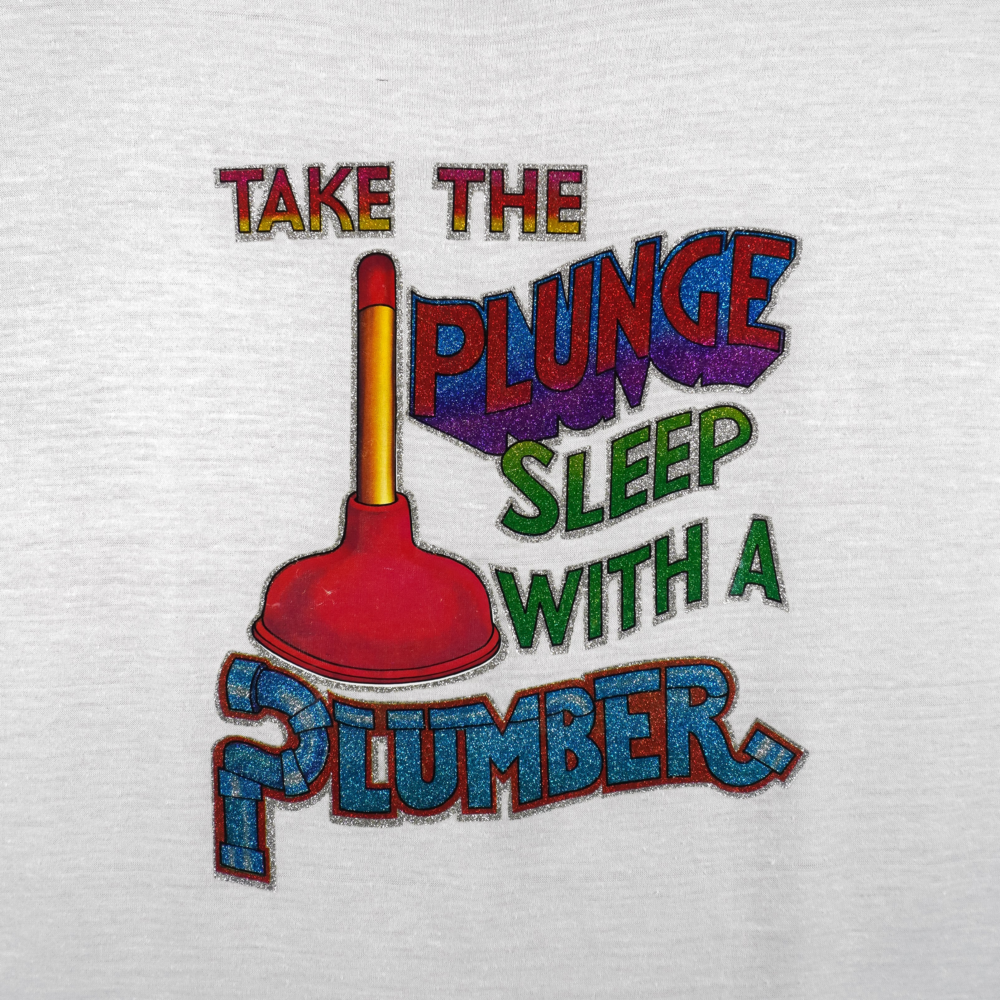 Vintage - Take the Plunge Sleep with a Plumber T-Shirt 1980s Medium - Image 3